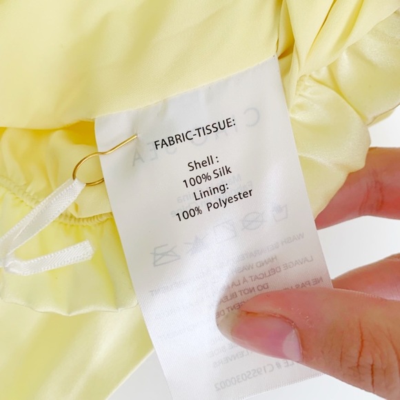 Ciao Sea Silk Pale Yellow Off the Shoulder Crop Top with Flared Sleeves Shiny - Picture 8 of 9